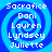 Four identical blue spiral backgrounds with white text listing names in vertical order, arranged in a on a solid blue background
