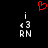 Red pixelated heart above two identical white text stacks on black background, each stack containing 'i', '3', and 'RN' in blocky font.