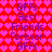 Pixelated text repeats across a red and pink heart-patterned background, with no visible motion changes.