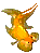 Two pixelated goldfish icons with orange and yellow bodies, green fins, and black eyes against a gray background.