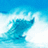 Animated sequence of a blue wave cresting against white foam on a light blue background, with subtle motion