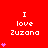 Red background with white text "I love Zuzana" and pink heart symbols in a pattern, some hearts animate by changing quantity