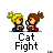 A 3x2 contact sheet of five animated frames showing two pixel-art characters in a fighting pose with the text "Cat Fight" below each frame.