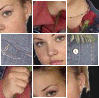 small square images showing a person with red hair and a red bow, some with a heart symbol and 'TERRI' text overlay