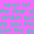 A static image with cyan text on a bright pink background repeating phrases like 'never let' and 'the fear of' in a pixelated style.