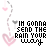 Animated icon with repeating text "IH GONNA SEND THE RAIN YOUR WAY" over pink hearts and gray swirls on white background.