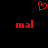 Red pixelated heart symbol above two red 'mal' text instances on black background.