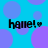 Blue background with purple circles and four instances of 'hane!♡' text in black pixelated font.