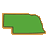 Green pixelated shape resembling Nebraska state outline with brown and orange borders on gray background.