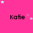 A bright pink background with multiple instances of the name 'Katie' in black text, surrounded by white and light pink stars.
