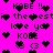 Pixelated text and heart symbols on a bright pink background with black elements.