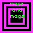 Four identical pixel-art squares with layered borders display green text reading 'mace and mags' against black backgrounds.