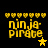 Yellow pixelated text 'ninja-pirate' with a of yellow hearts above and a star below, on black background