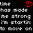 Black background with white pixelated text repeating 'time has made me strong i'm startin to move on' and a red heart symbol replacing the first 't' in 'time'.
