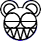 Black-and-white cartoon head with mouse ears, circular eyes, horizontal mouth line, and triangular teeth; one eye blinks closed while the other remains open in alternating frames.