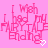Pixelated pink text on a solid pink background with two white heart icons, one in each frame.