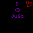 Pixelated text and symbols on black background: purple 'I', red heart, purple '<3', and 'Julia' in two identical side-by-side arrangements.