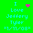 Green background displays blue text reading 'I Love Jeffery Tyler *1/11/08*' with pink heart and starburst symbols changing between frames.