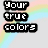 Pixelated text fragments form a phrase over a pastel rainbow background, with some text in black and one word in purple.