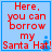 Four identical light blue square with red text reading "Here, you can borrow my Santa Hat!" and small blue pixelated icons in the bottom-right corner of each