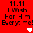 Red background displays repeated text "11:11 I Wish For Him Everytime!" with pixelated hearts changing color between white and pink across frames.