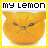 Pixelated orange cat face with angry expression, text fragments arranged in four on yellow dotted border
