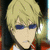 Pixelated anime-style character with blonde hair and blue sunglasses, wearing a red and white outfit, shown in four with subtle facial expression changes