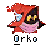 Pixelated character with red hair, yellow eyes, and pink lower face against gray background, with 'Orko' text below.