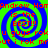 A static image with four identical spiral patterns in green and blue, overlaid with red text reading "Andrew Ham is the BEST!!! u guys roku ut i rok mmut i rok mr".