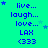 Pixelated cyan background with blue text and small stars, displaying repeated phrases 'live...', 'laugh...', 'love...', 'LAX', '<333' in four
