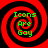Four identical red and black spiral patterns with green text reading 'Icons Are Goy' arranged in a on a solid black background