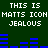 Green background with white pixelated text and blue bar graphs, showing repeated phrases 'THIS IS MATT'S ICON JEALOUS' across two