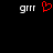 Static pixel art displays two gray 'grr' texts flanking a red heart symbol on black background.
