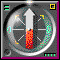Animated compass with red and white needle rotating through multiple positions against a dark circular background with green and yellow markings.