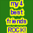 Green background with yellow text reading 'my 4 best friends ROCK!' alongside four labeled people in a