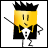 Animated yellow cartoon character with black hair and a white shirt, holding a toothbrush in its mouth while moving arms side to side.