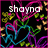 Animated icon with black background, colorful heart outlines, and changing text reading 'shayna', 'is', and 'AWESOME' across frames.