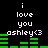 Black background with white text reading "i love you ashley<3" and green horizontal bars that shift position