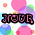Pixelated icon with overlapping colorful circles and stylized text reading 'JOUR' in pink and black.