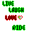 Pixelated text and a horse image arranged in a , with green 'LIVE LAUGH LOVE' text above each of three and green 'RIDE' below
