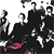Pixelated group photo of five people in dark clothing with pink accents on the left, next to pink text reading DURAN DURAN and ASTROSTRONAUT NAUT on a white background.