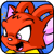 Pixelated red cartoon cat-like creature with large white eyes, pink inner ears, and blue background elements in a 50x50 static icon format.