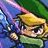 A pixelated contact sheet showing two frames of an animated buddy icon featuring a cartoon character with green hat and blue tunic alongside text reading "Anime IM" and "com" on black background.