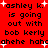 Red background with black text reading "ashley k. is going out with bob kerly ahehe hahcahehe haha" and white starbursts scattered throughout.