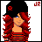 Pixel art character with red hair and black hat, wearing striped top and checkered shorts, shown in multiple views including full body and text variations.