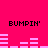Bright pink background with four instances of 'BUMPIN'' text and two of light purple audio equalizer bars in pixelated style