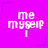 Pixelated text 'me myself I' on a bright purple background with scattered blue star shapes.