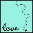 Pixelated icon with light cyan background, black dotted question mark, and black cursive 'love' text at bottom left.