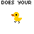 Animated contact sheet of a yellow duck icon with changing text above and below it, displayed in 5x5 grid format on gray background.