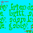 Pixelated green text on cyan background with red and gray star-shaped pixels scattered across the image.
